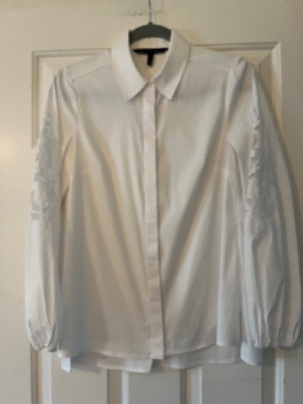 WHBM White cotton Shirt with Embroidered Sleeves